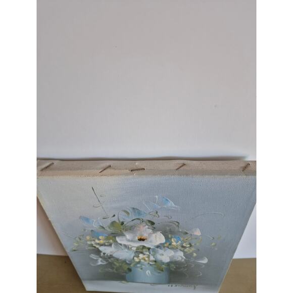 Vintage Original Art Painting Acrylic Floral 8x10 Unframed Signed Blue Signed - Picture 4 of 7